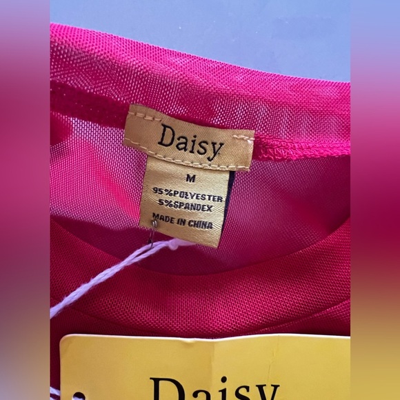 Daisy crop top mesh or net fabric crew neck red Mesh Net Crop Top size M - Picture 15 of 16